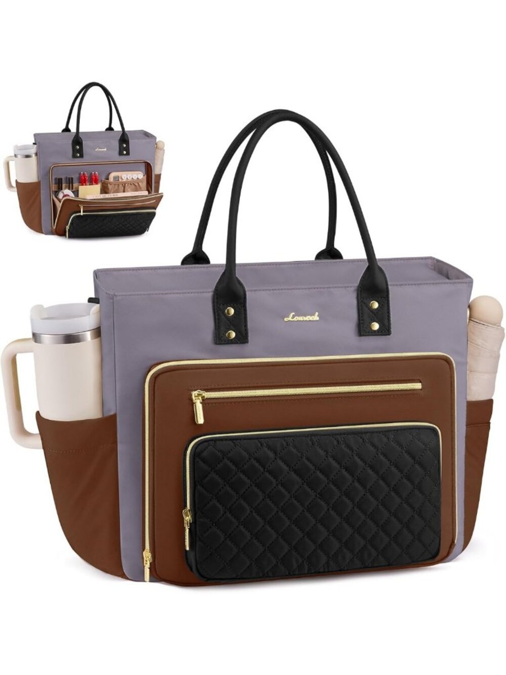 Stylish Laptop Tote Bag for Women, Large Work & Teacher Briefcase with Cup
